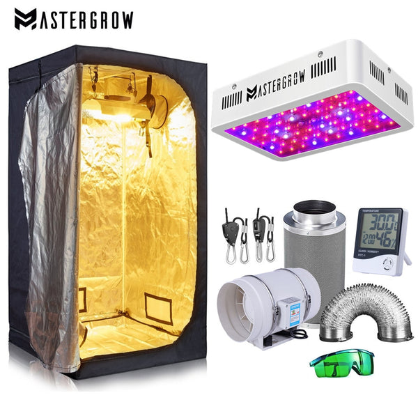 Grow Tent Room Complete Kit Hydroponic Growing System 1000W LED Grow Light + 4"/ 6" Carbon Filter Combo Multiple Size Dark Room